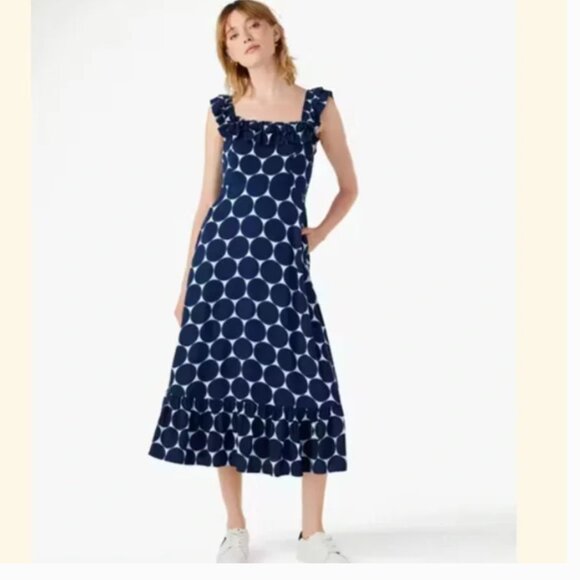 Kate Spade Joy Dot Ruffle Midi Dress Navy XL EUC - Picture 1 of 9